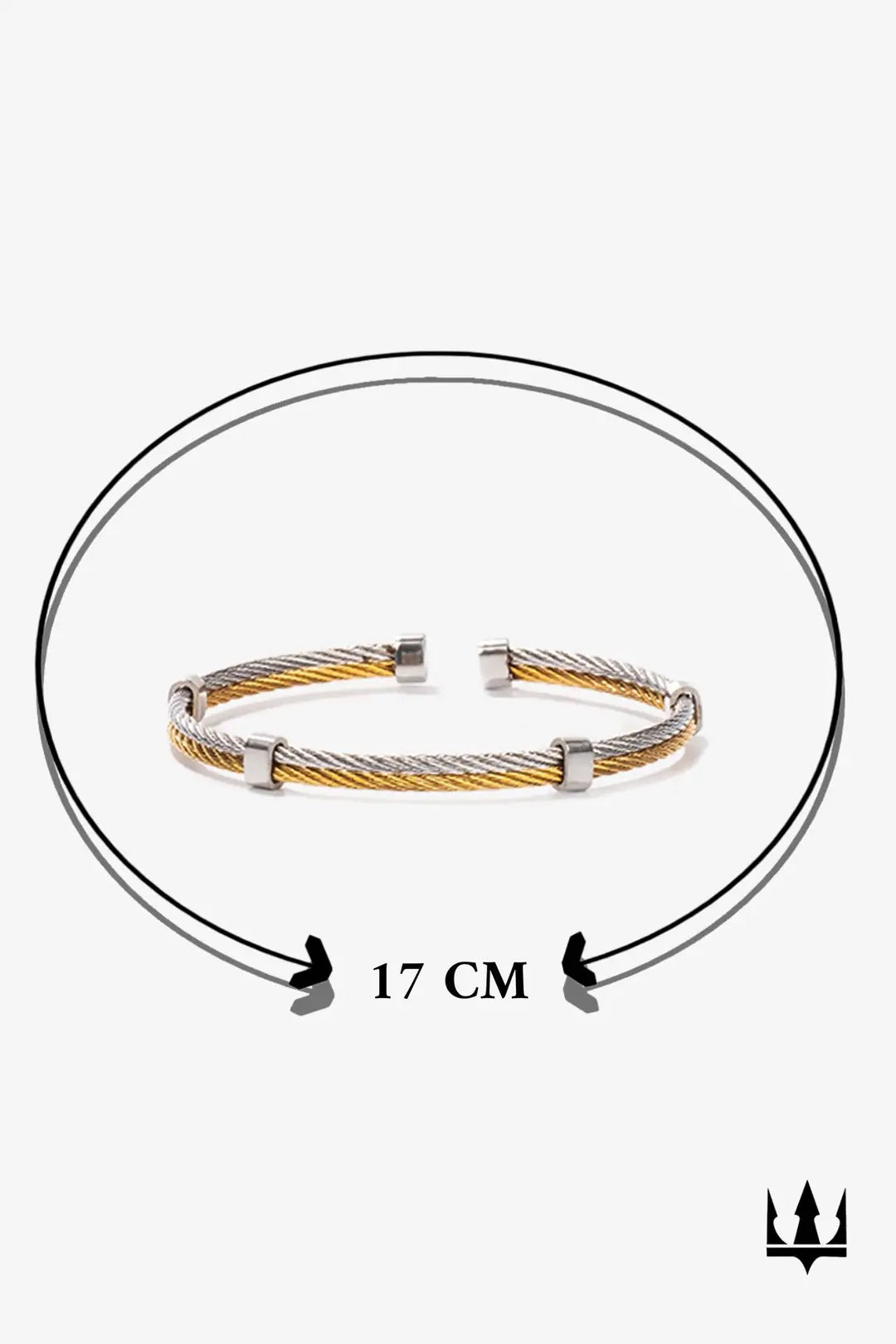 17 cm gümüş altın kablo bileklik, metal detaylı