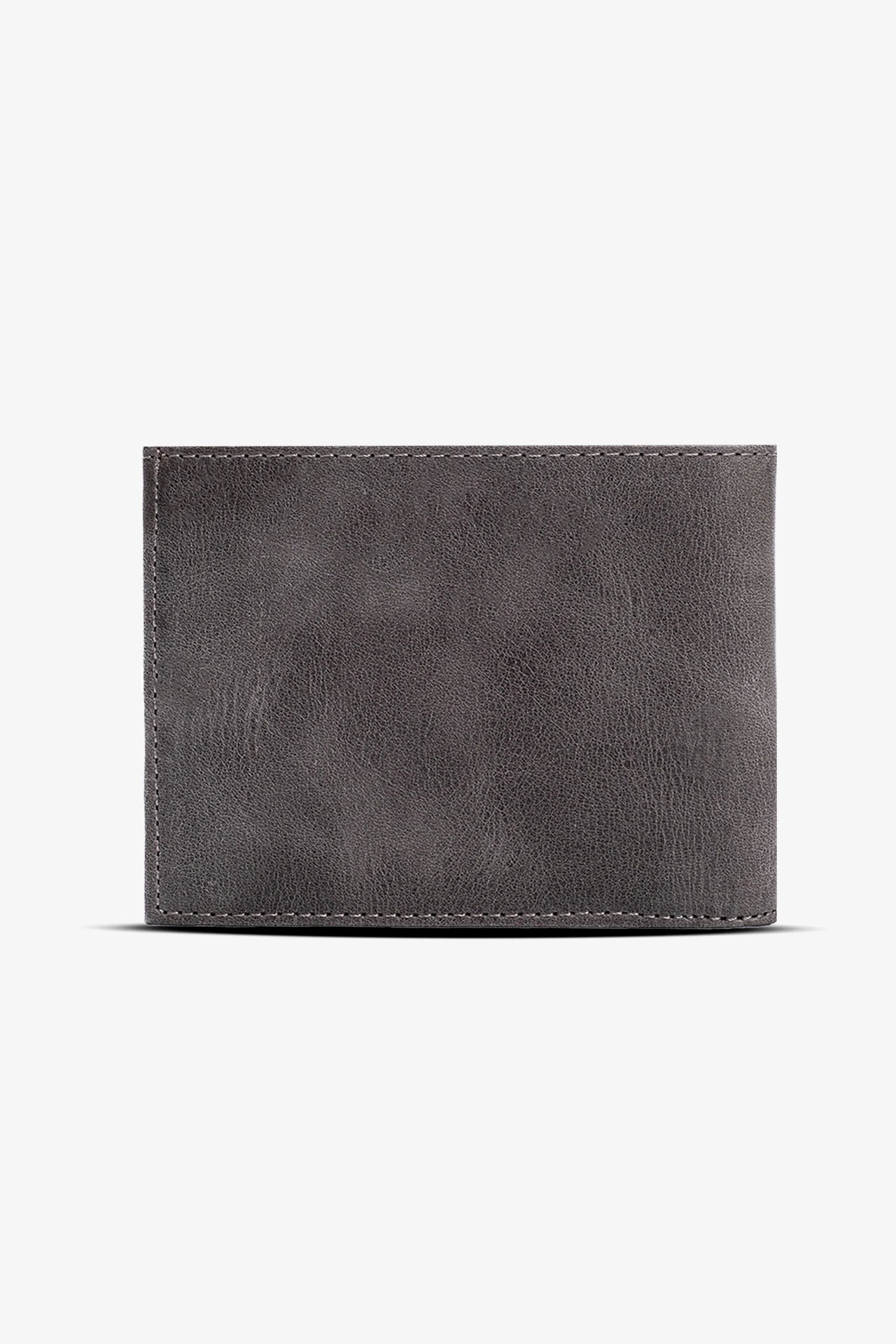 Koyu gri deri cüzdan, dikiş detaylı, minimalist tasarım
