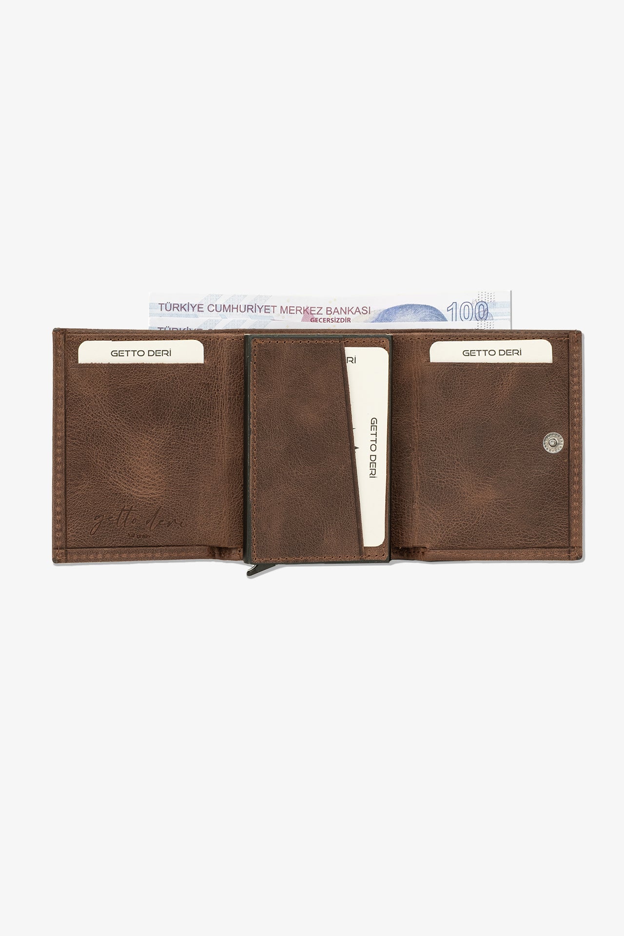 Prag Mekanizmalı Hakiki Deri Cüzdan