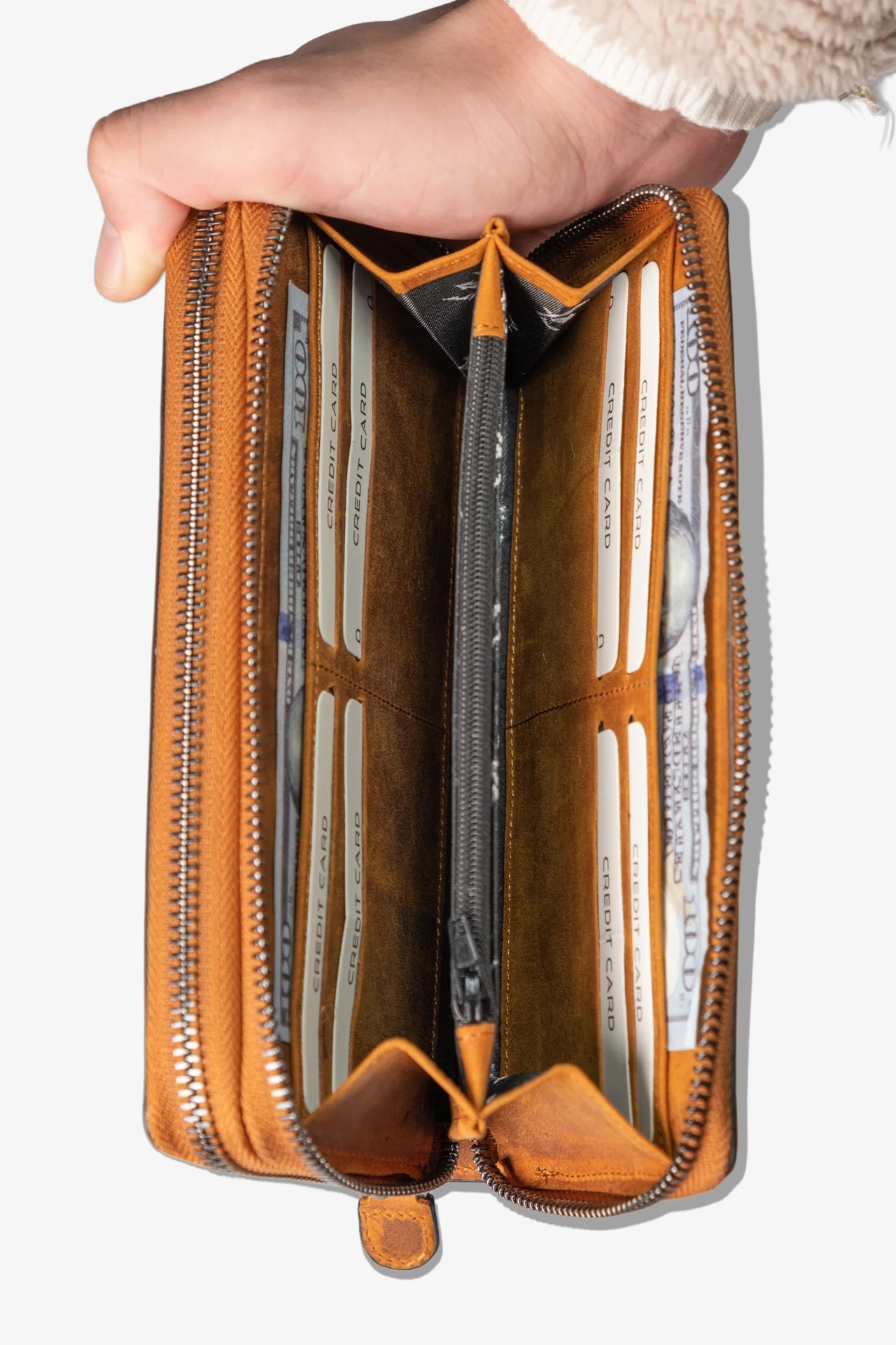 Alecra Çift Telefon Hazneli Deri Portföy