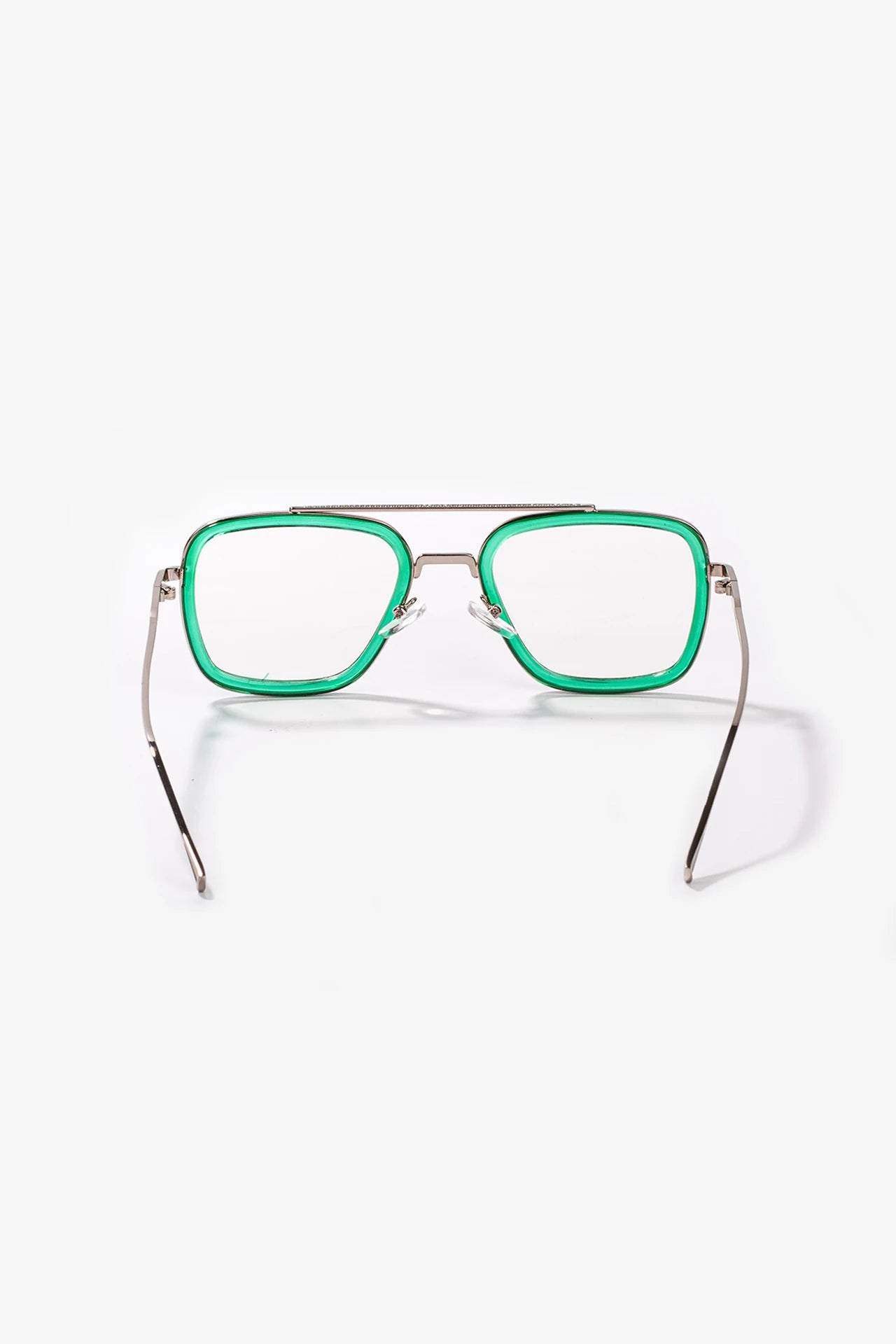 Yeşil kare çerçeveli metal gözlük, modern stil