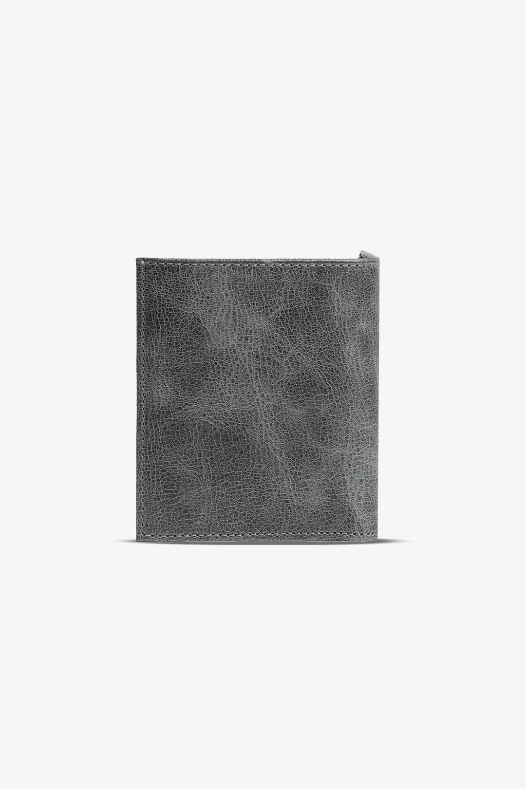 Gri deri cüzdan, dikiş detaylı, minimalist tasarım