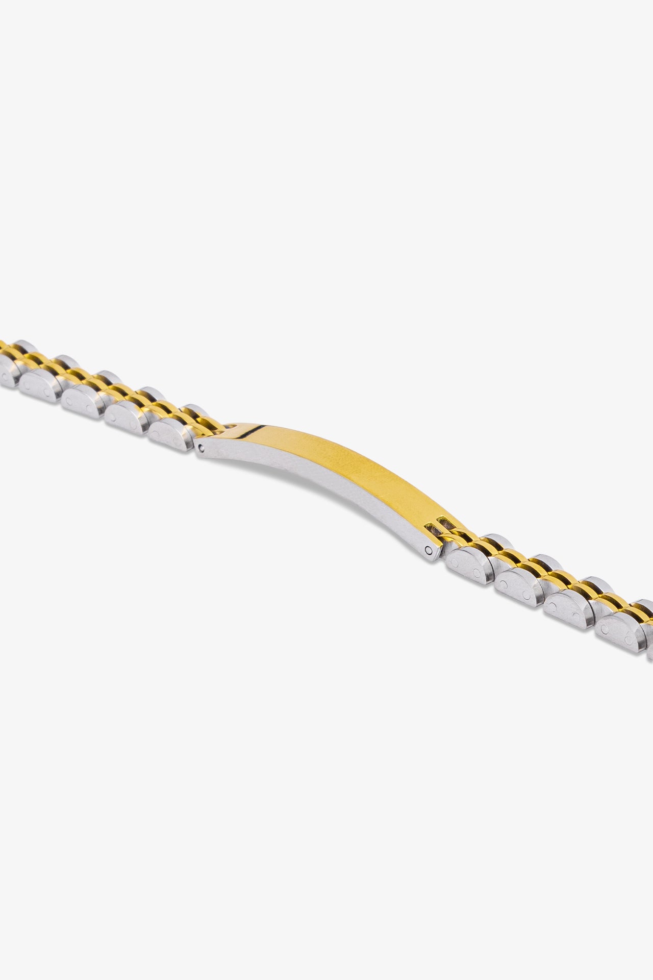 Çift renkli metal bileklik, altın ve gümüş tonlarında, modern tasarım
