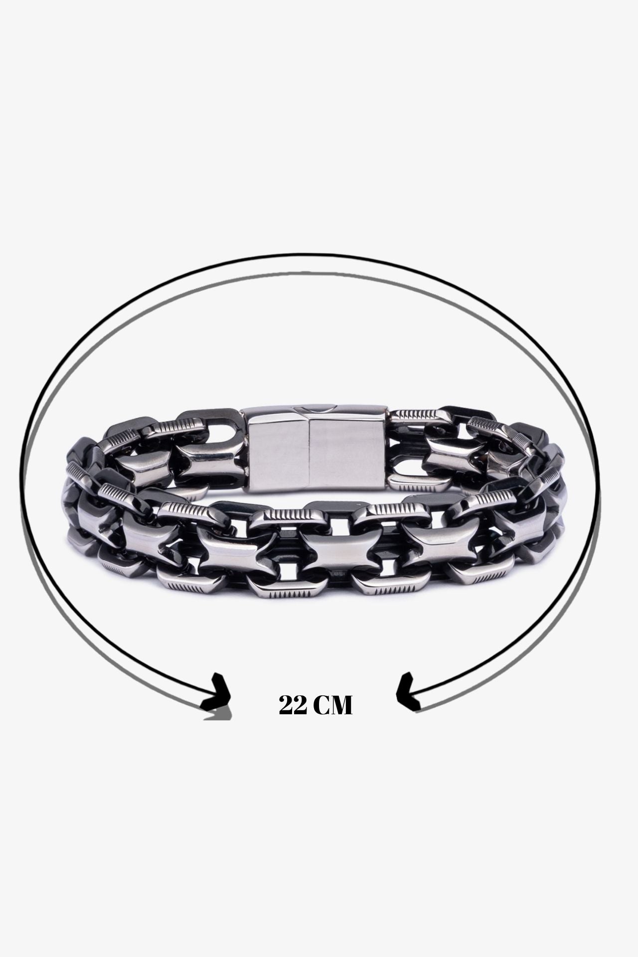 22 cm gümüş renkli metal zincir bileklik, paslanmaz çelik malzeme