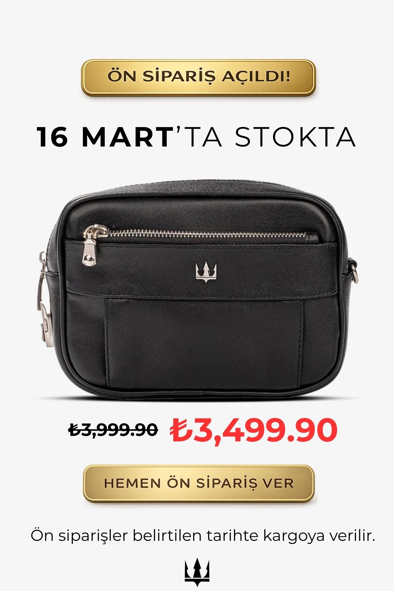 Siyah deri omuz çantası, ön cebi ve fermuarlı kapak detayıyla