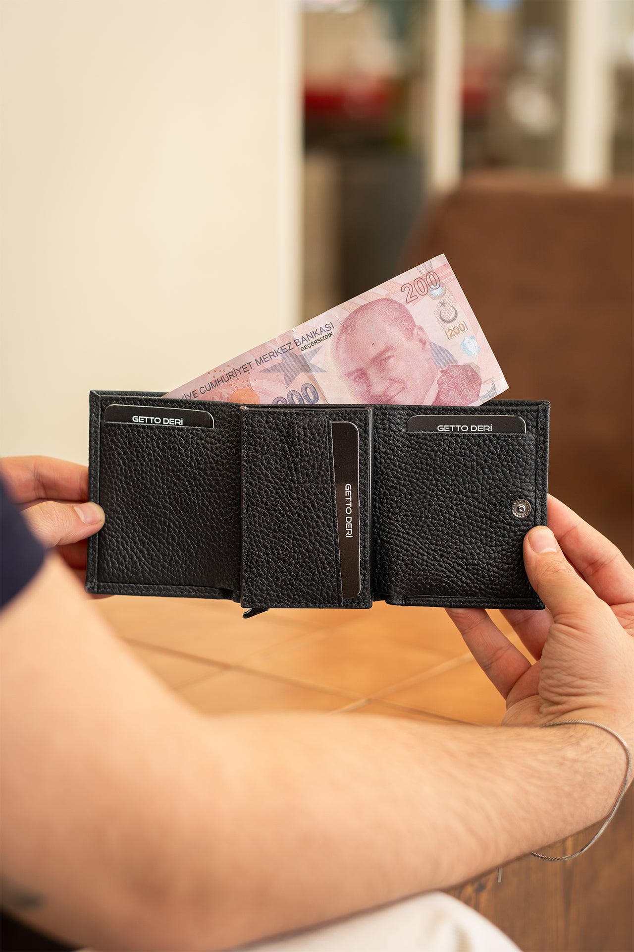 Prag Mekanizmalı Hakiki Deri Cüzdan