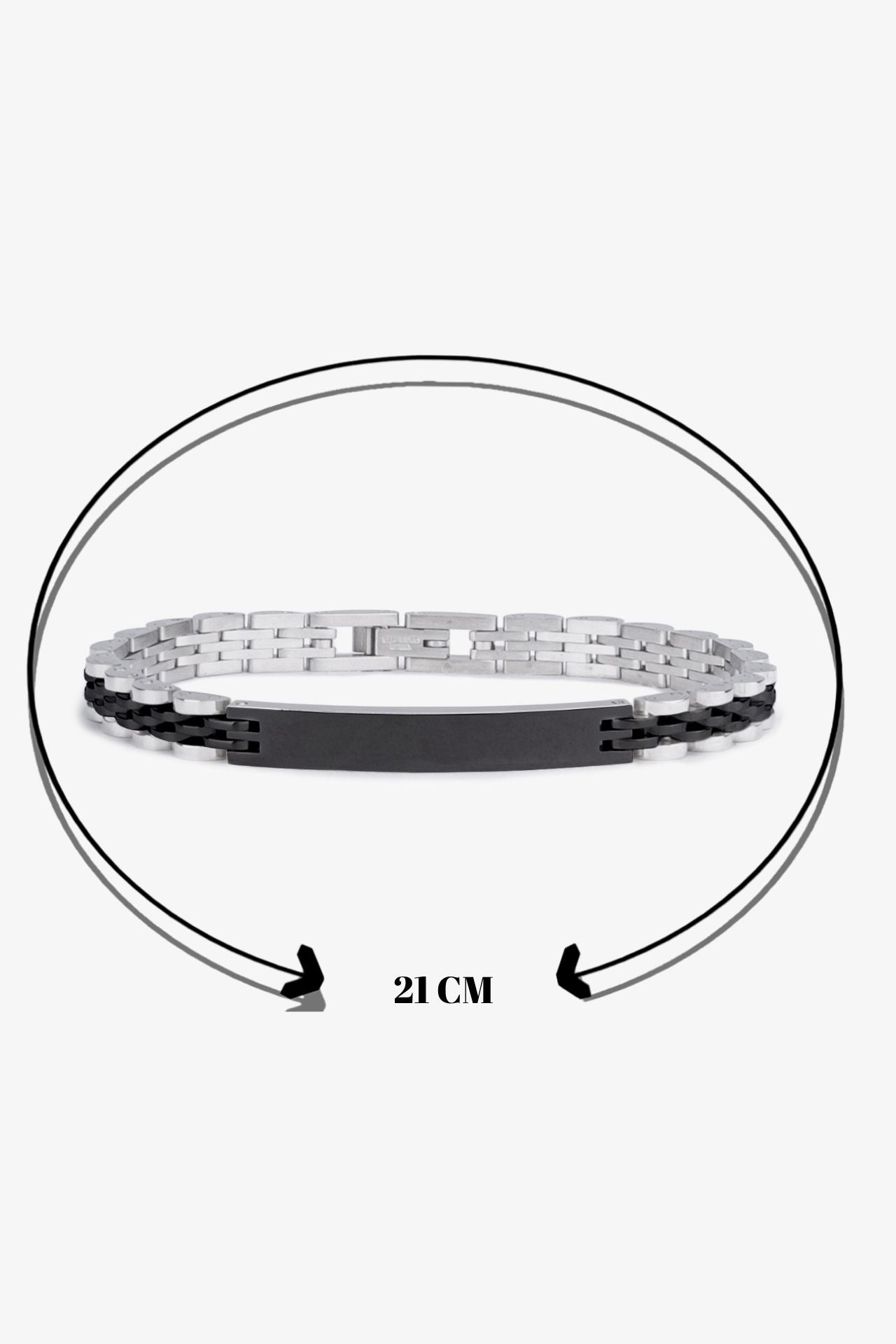 21 cm siyah ve gümüş metal bileklik, zincir desenli tasarım