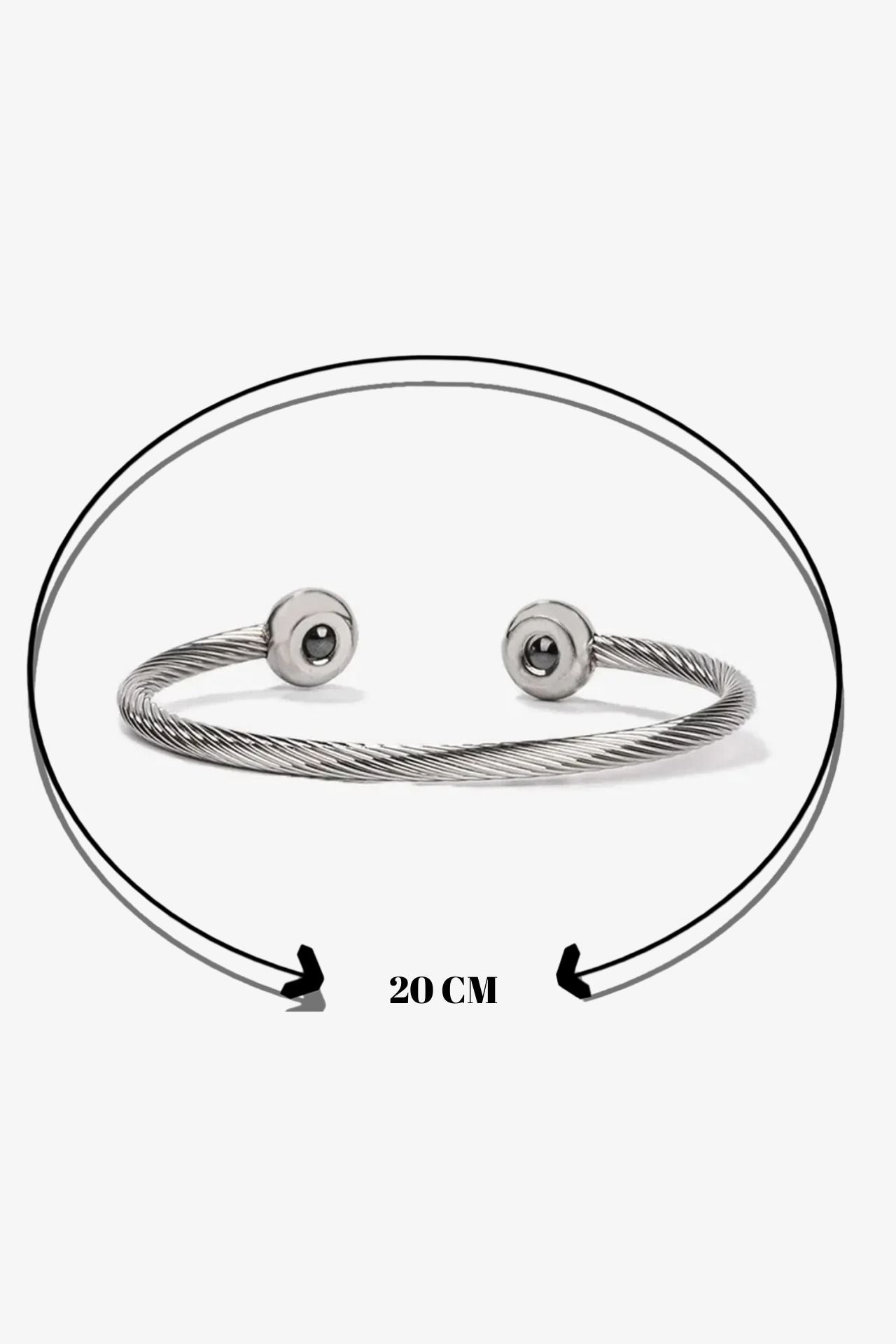 Gümüş renkli, 20 cm uzunluğunda, kablo desenli bileklik