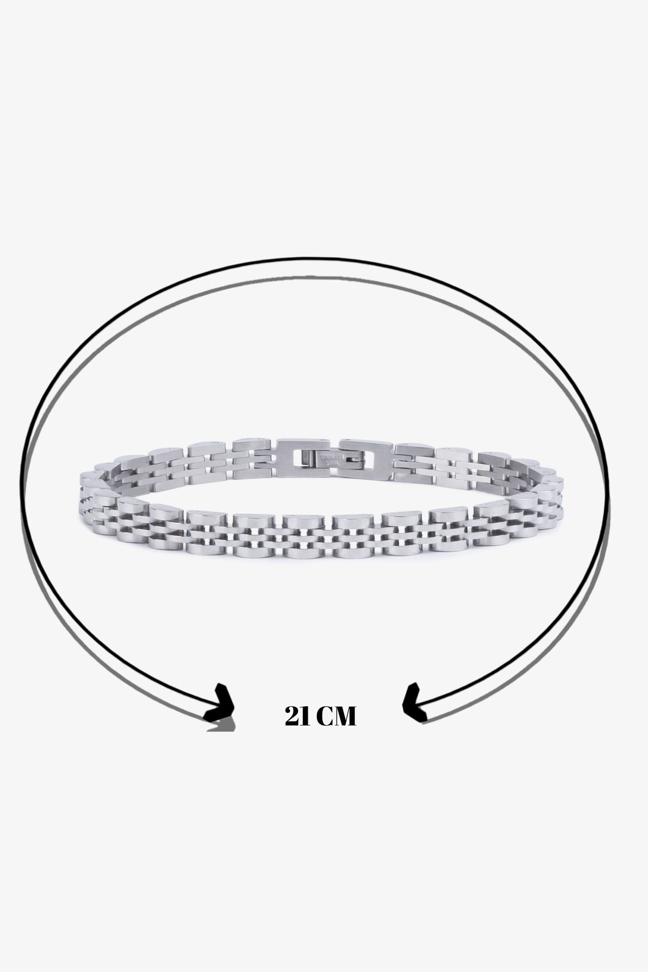 Gümüş renkli metal bileklik, 21 cm uzunlukta, modern tasarım