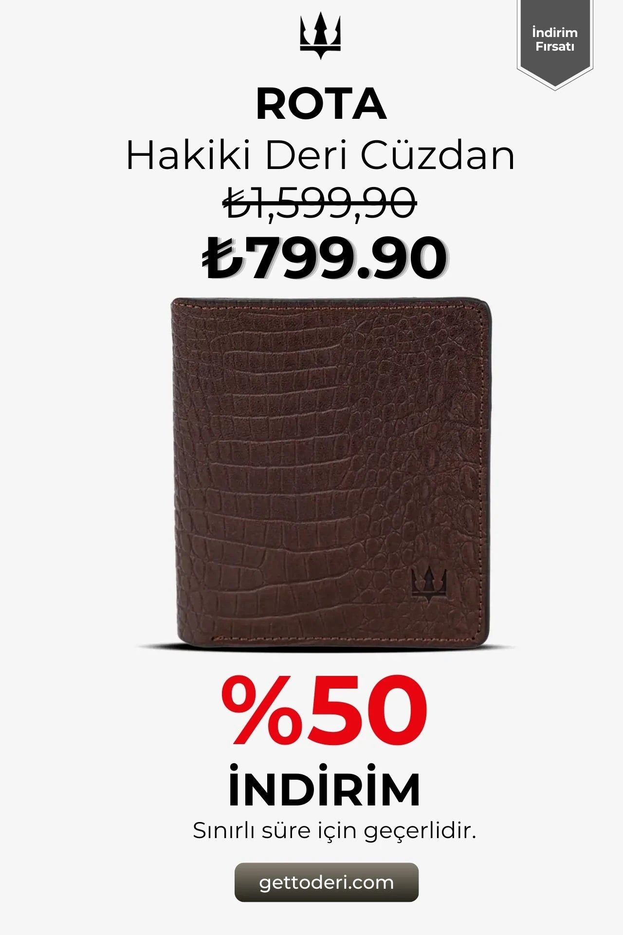 Kahverengi hakiki deri cüzdan, krokodil desenli, erkekler için