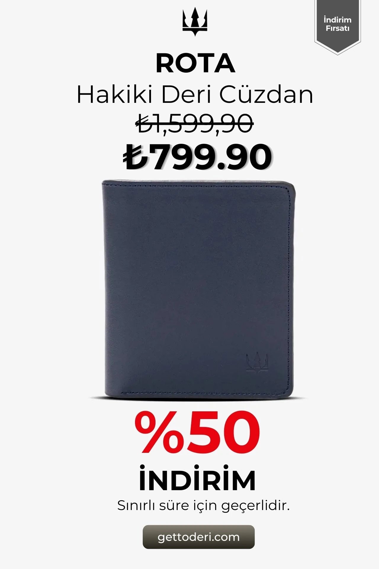 Hakiki mavi deri cüzdan, klasik tasarım ve dikiş detaylı