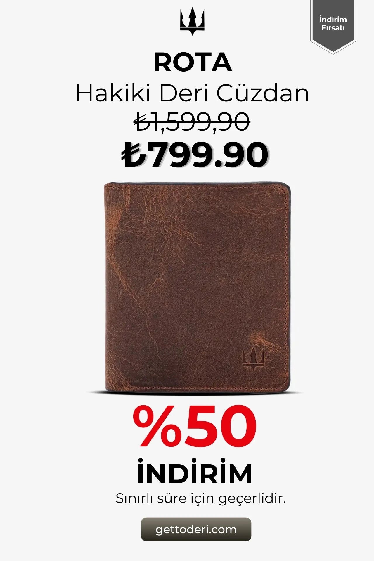 Kahverengi hakiki deri cüzdan, klasik tasarım ve doğal deri dokusuyla