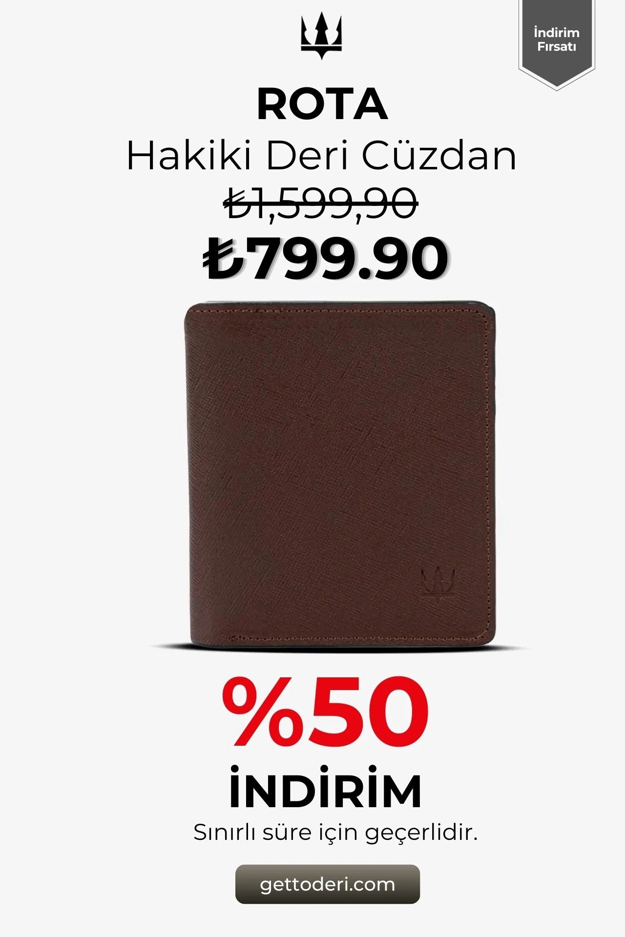 Kahverengi hakiki deri cüzdan, klasik tasarım ve kaliteli dikişlerle