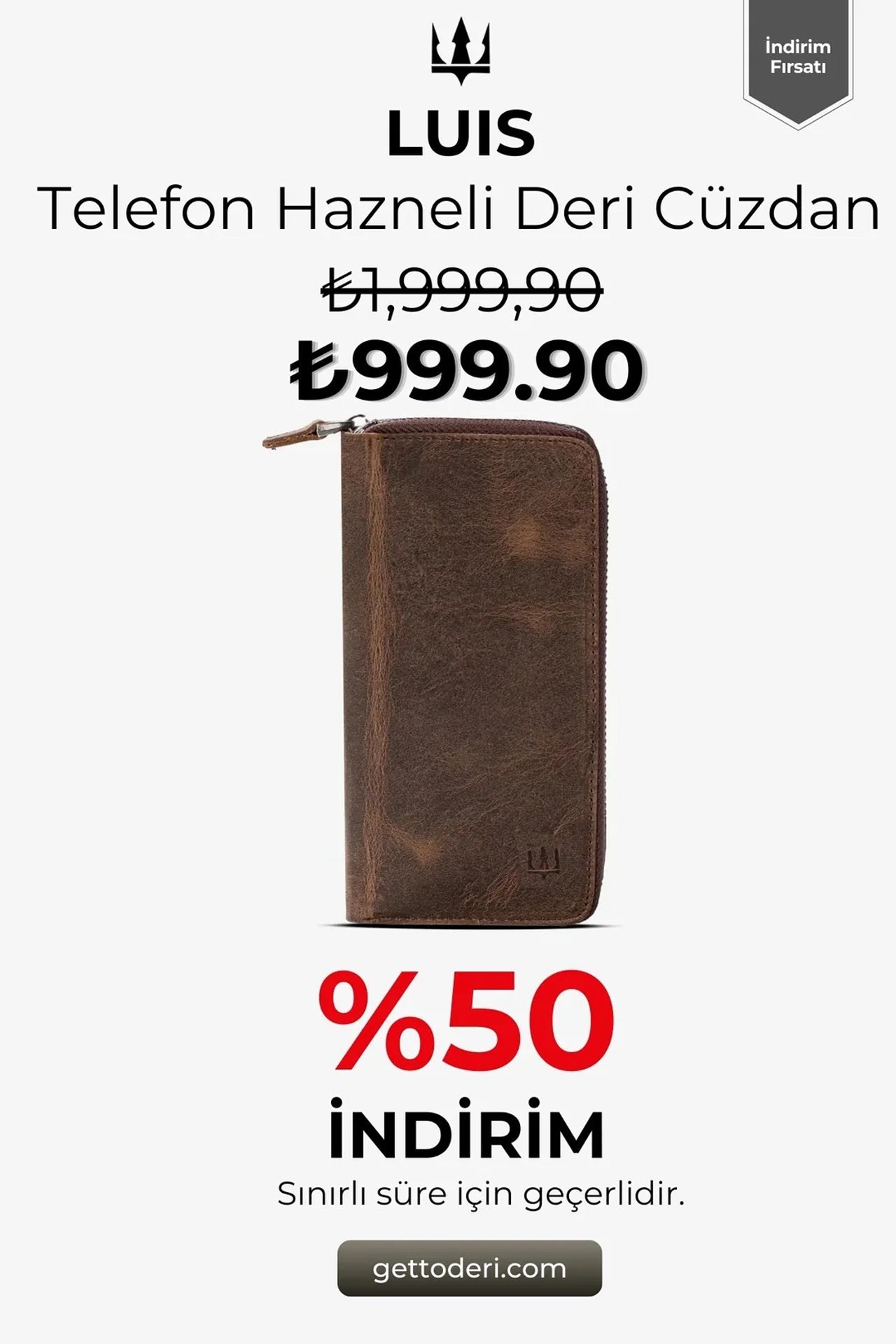 Luis Fermuarlı Telefon Hazneli Deri Cüzdan