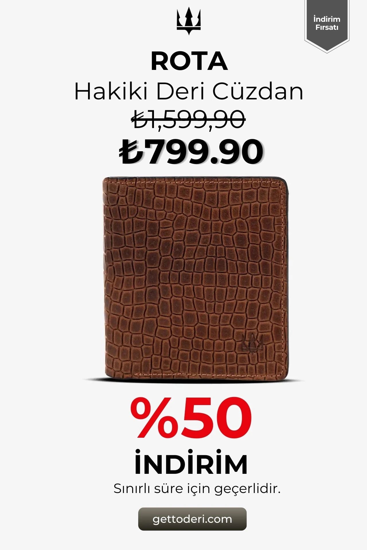 Hakiki deri kahverengi cüzdan, timsah desenli