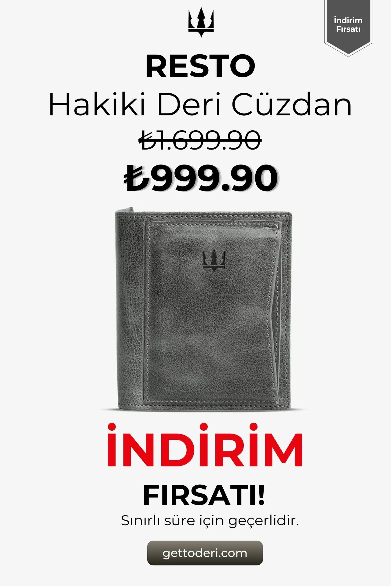 Hakiki deri, gri renkli erkek cüzdanı, klasik tasarım ve dikiş detayı