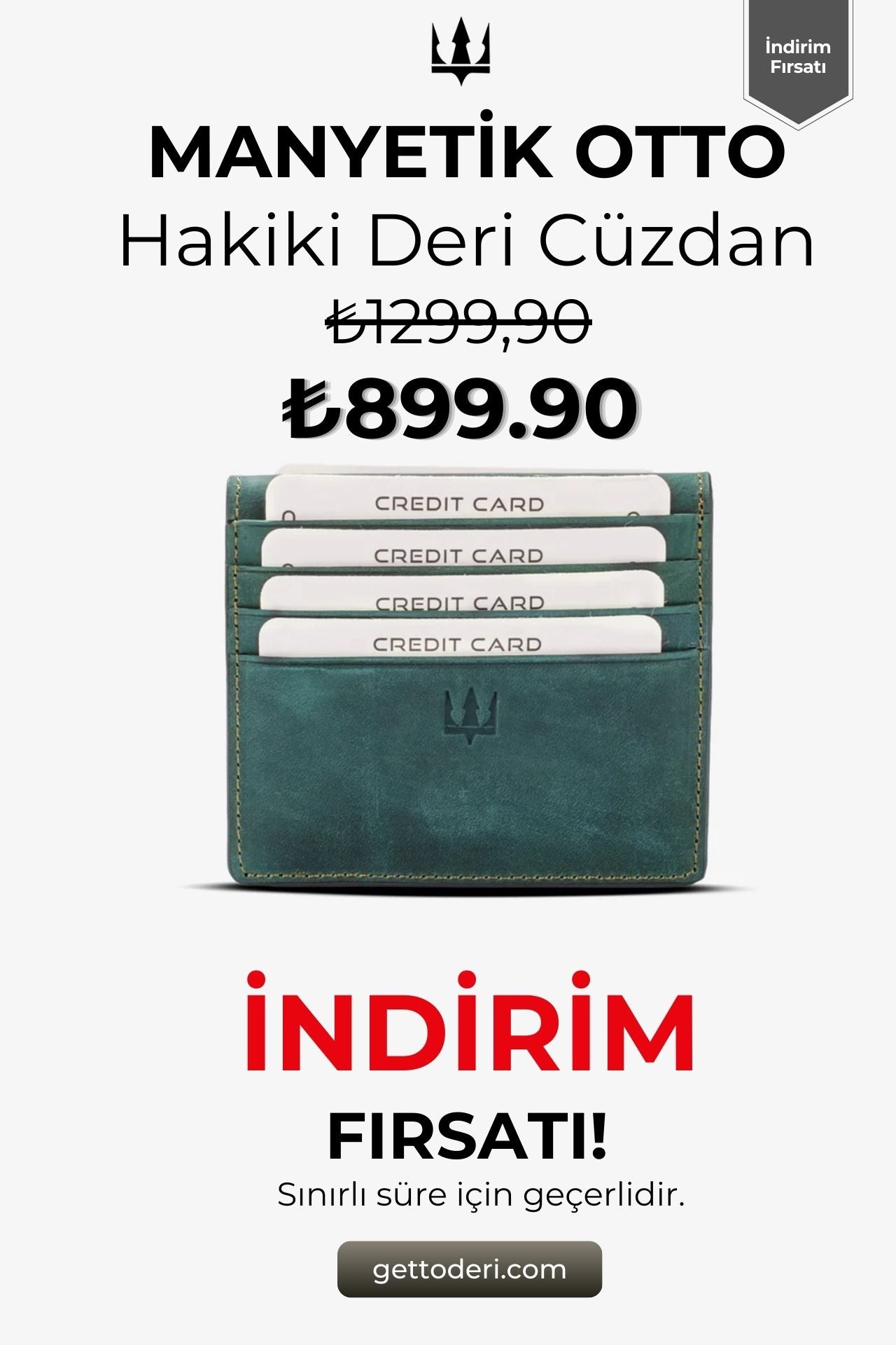 Hakiki deri yeşil kartlık, manyetik kapanışlı, kredi kartı tutucu