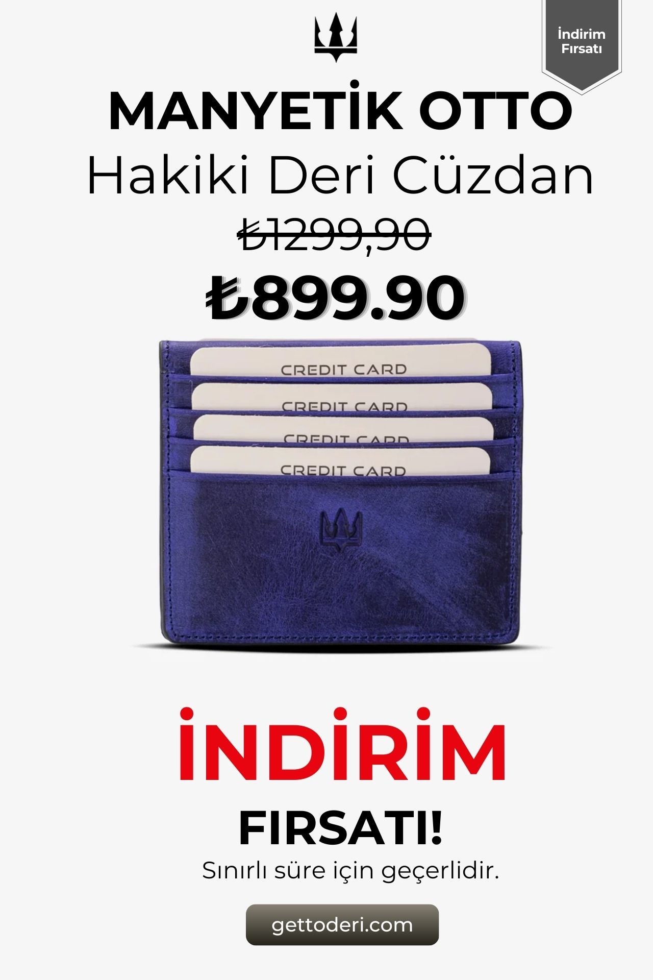 Mavi deri kartlık, manyetik kapanışlı, kredi kartı tutucu