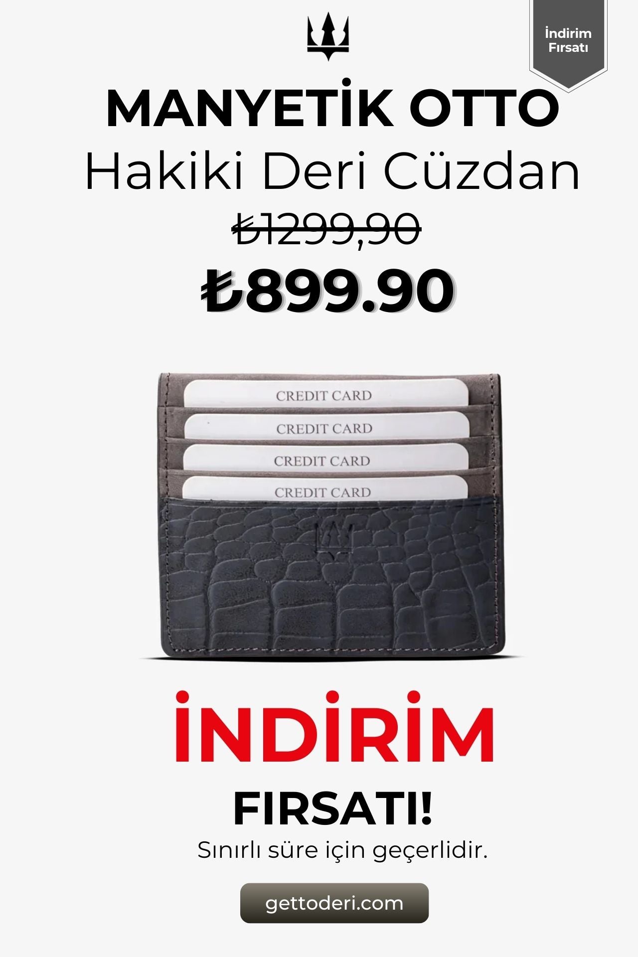 Hakiki deri manyetik otto kartlık, koyu gri renk, krokodil desenli