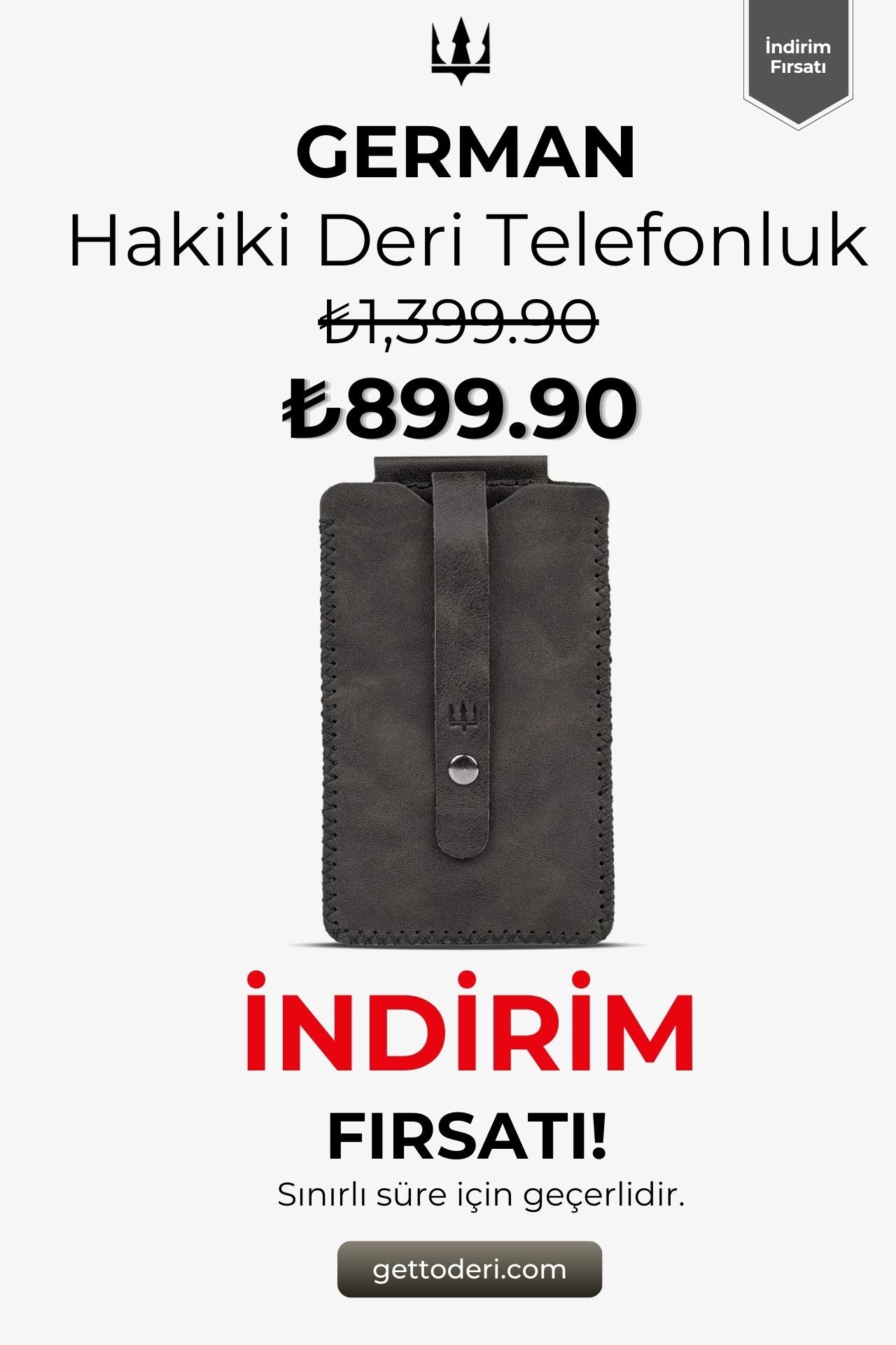 Siyah hakiki deri telefonluk, fermuarlı tasarım