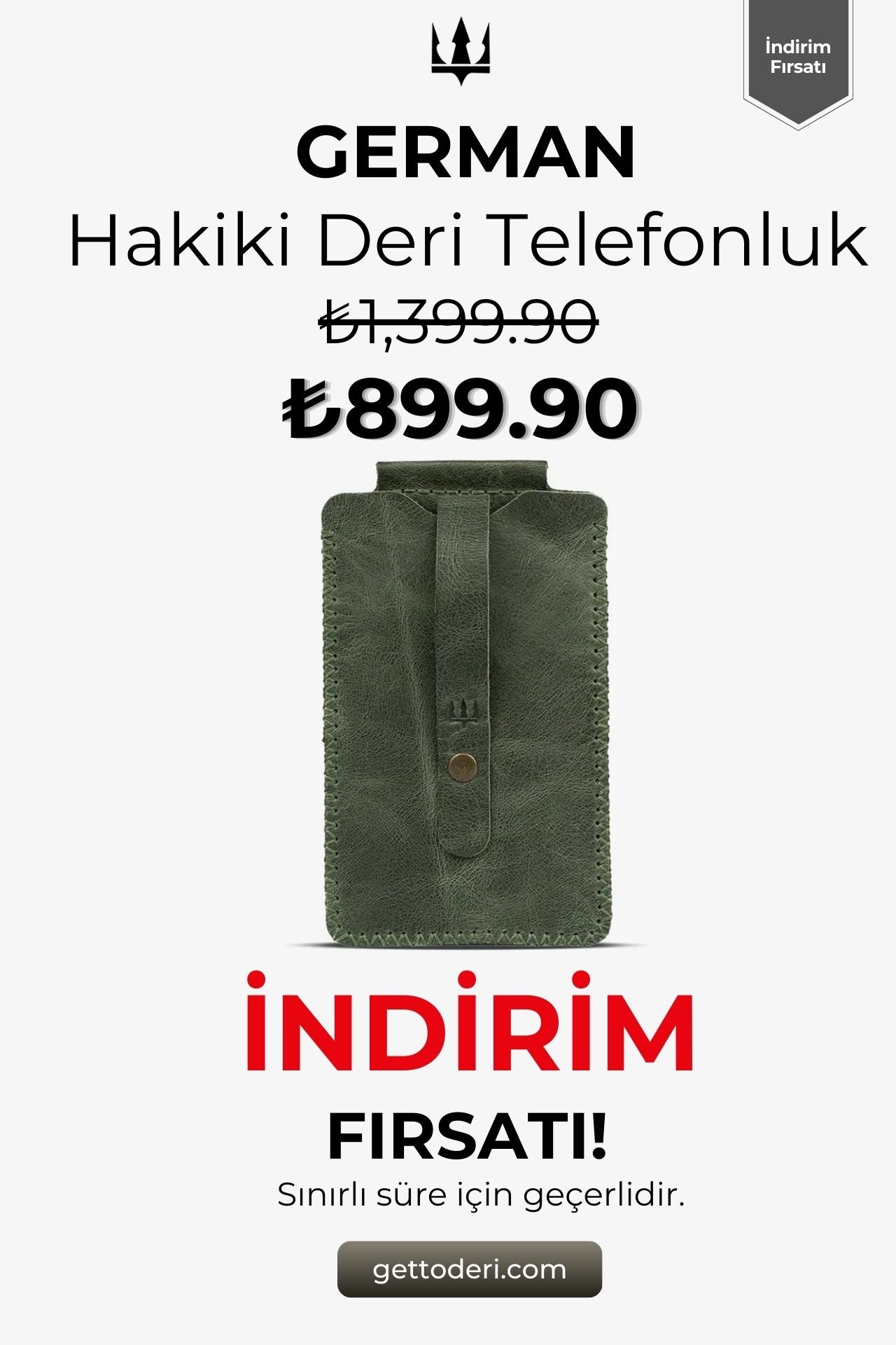 Hakiki deri telefonluk, yeşil renk, fermuarlı kapak