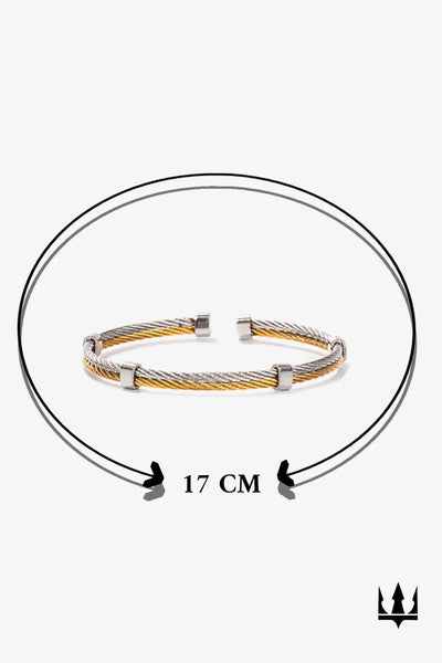 17 cm gümüş altın kablo bileklik, metal detaylı