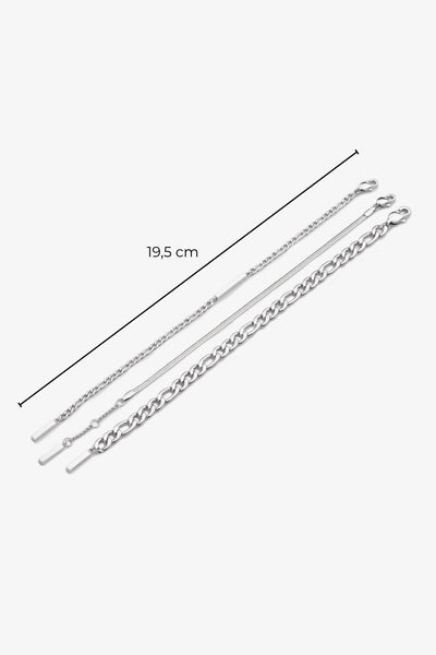 Gümüş renkli zincir kolye, 19,5 cm uzunlukta, farklı desenlerle
