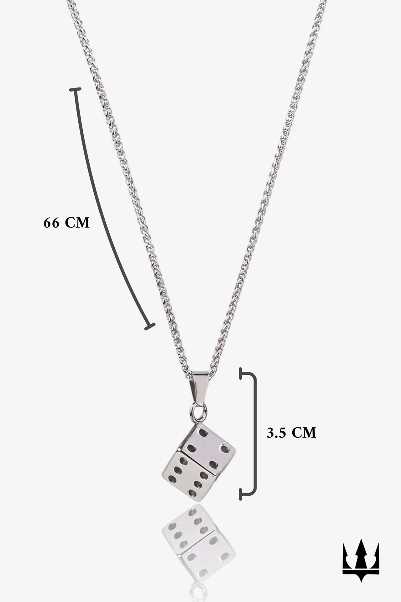 Gümüş renkli domino tasarımlı kolye, 66 cm uzunlukta zincirle