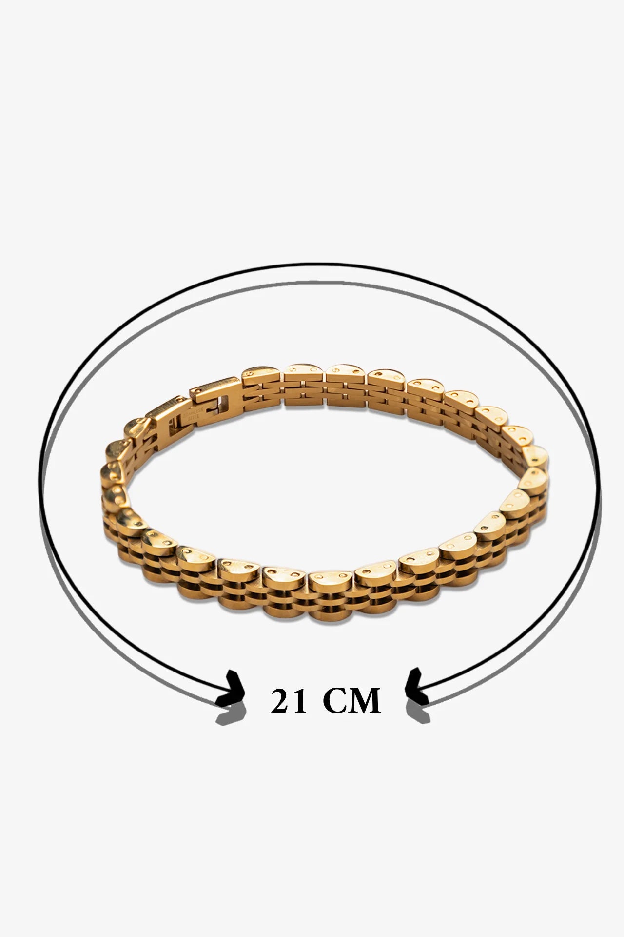 21 cm altın rengi metal bileklik, zincir desenli