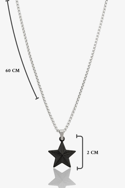 Siyah yıldız şeklinde 60 cm uzunluğunda metal kolye