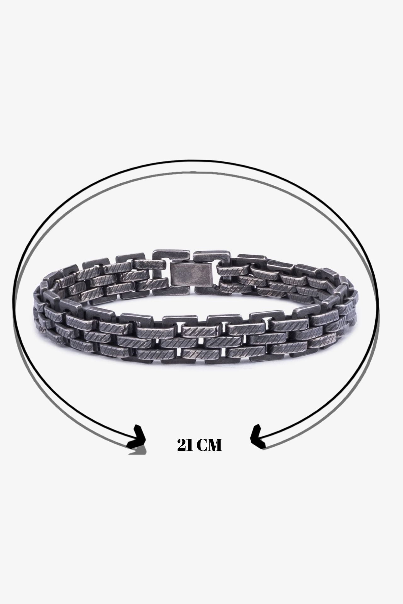 21 cm uzunluğunda, siyah metal zincir bileklik