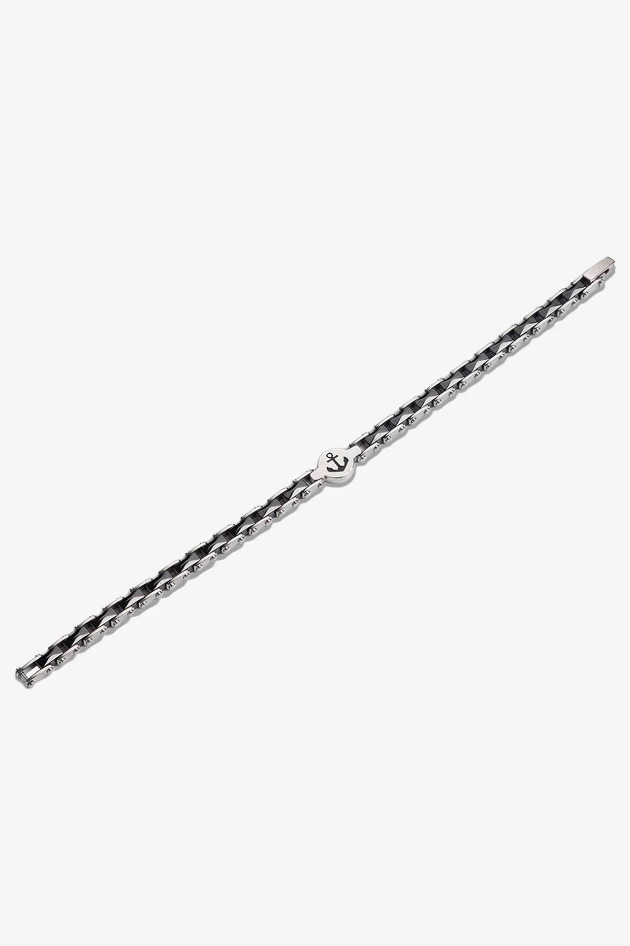 Gümüş rengi metal bileklik, zincir desenli ve çapa detaylı