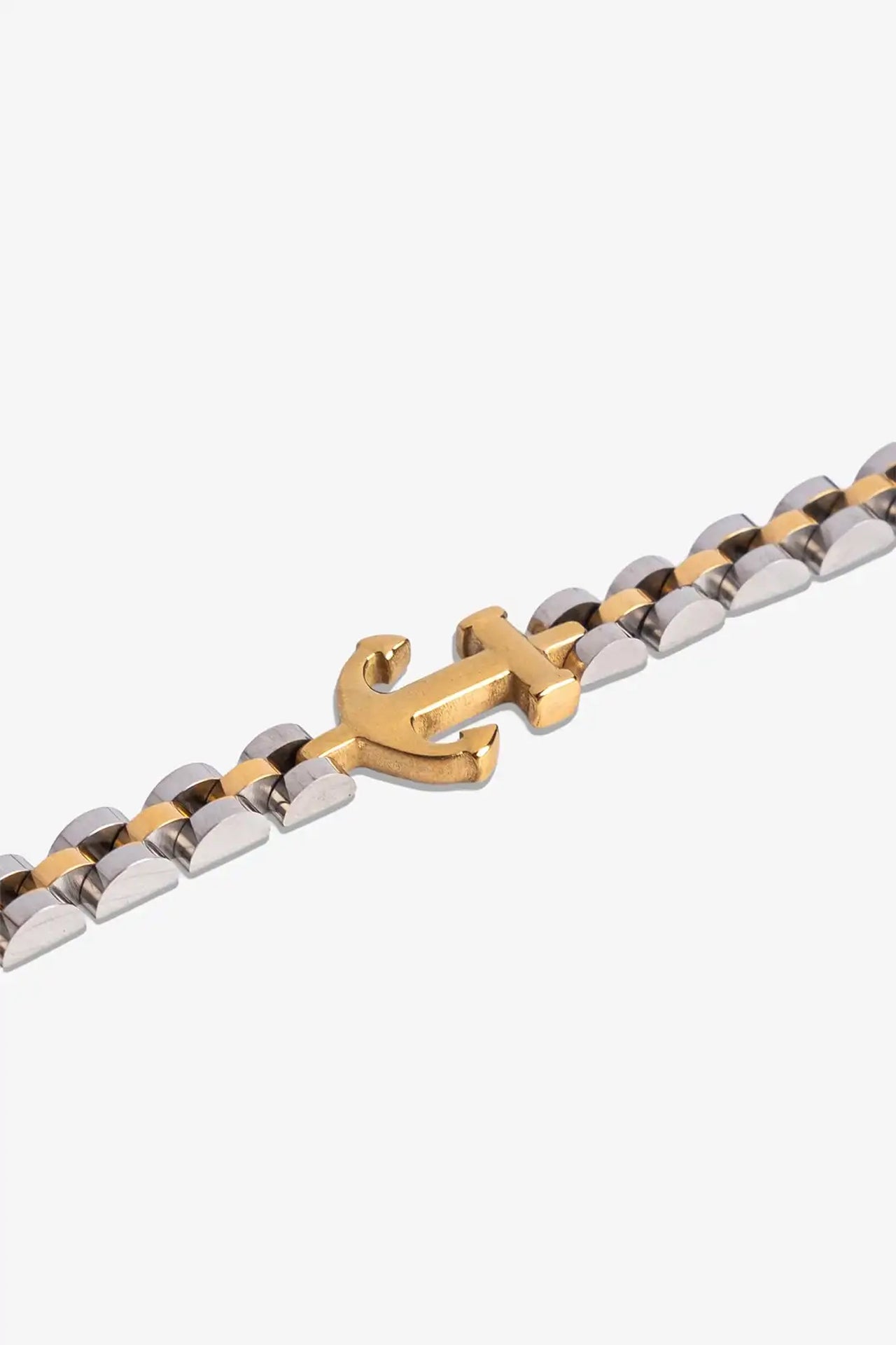  Altın ve gümüş renkli metal zincir bileklik, klasik çapa detayı ile