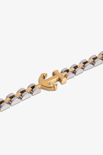  Altın ve gümüş renkli metal zincir bileklik, klasik çapa detayı ile