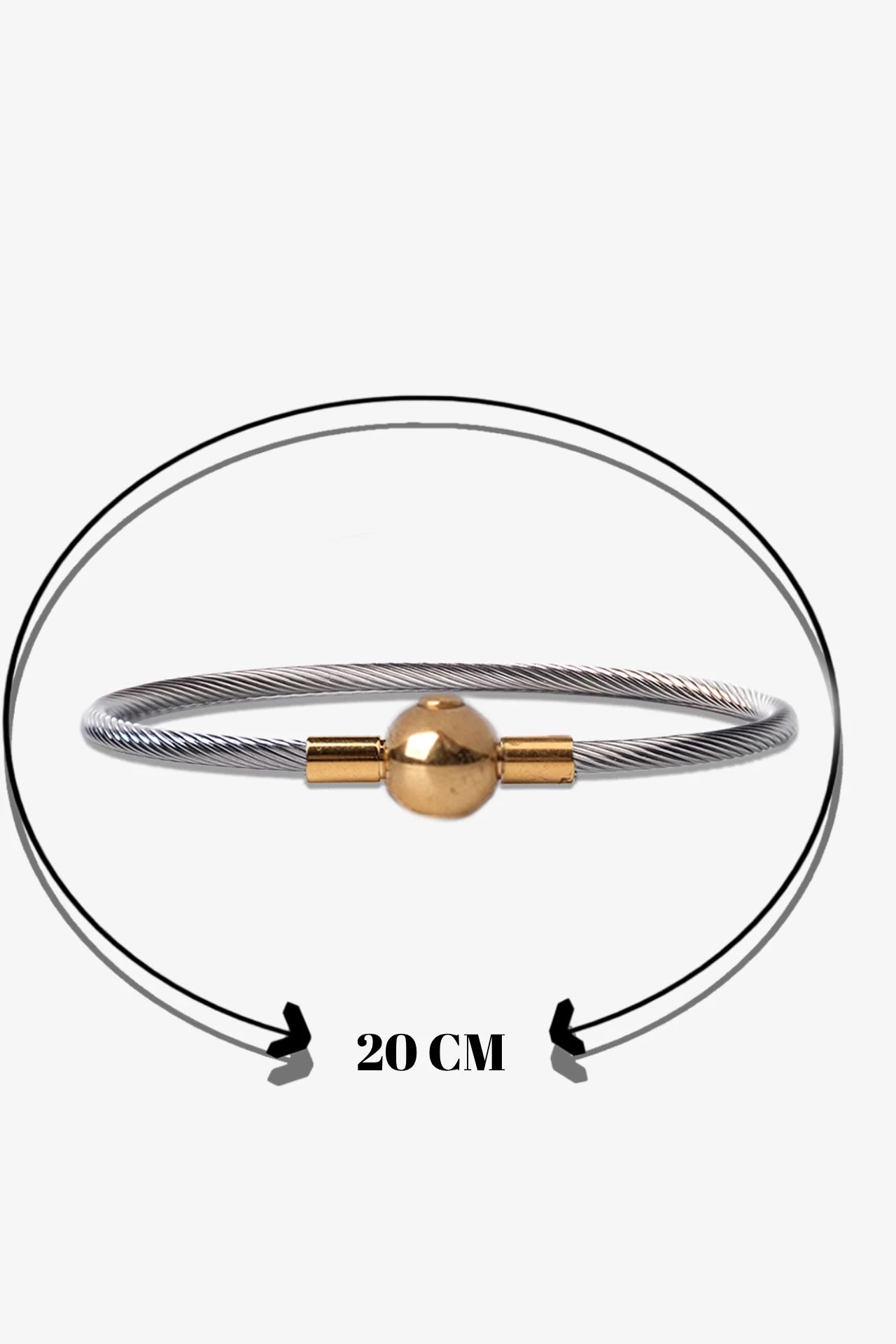 Gümüş telli, altın top detaylı 20 cm bileklik