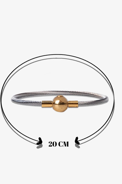 Gümüş telli, altın top detaylı 20 cm bileklik