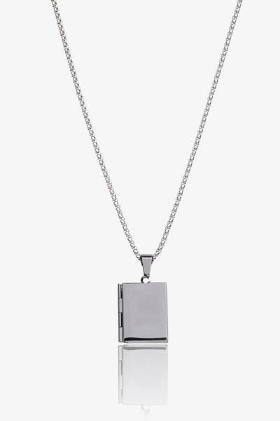 Gümüş renkli metal kolye, dikdörtgen fermuarlı kolye, moda aksesuarı