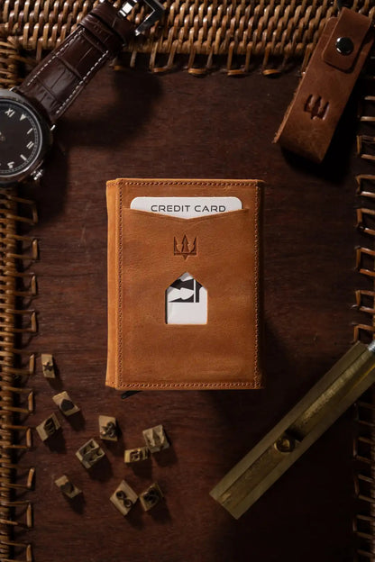 Prag Mekanizmalı Hakiki Deri Cüzdan