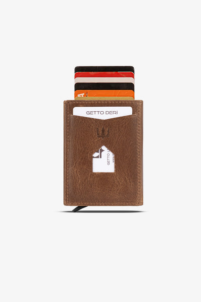 Prag Mekanizmalı Hakiki Deri Cüzdan