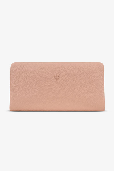 Pembe deri cüzdan, yumuşak dokulu ve minimal tasarım