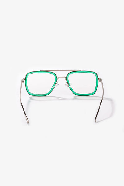 Yeşil kare çerçeveli metal gözlük, modern stil