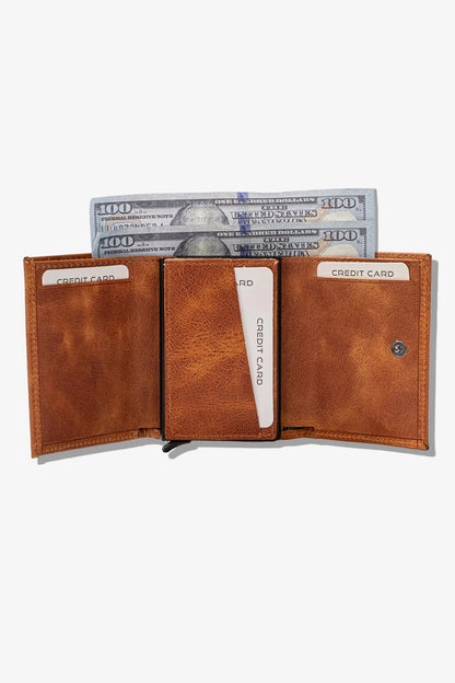 Prag Mekanizmalı Hakiki Deri Cüzdan