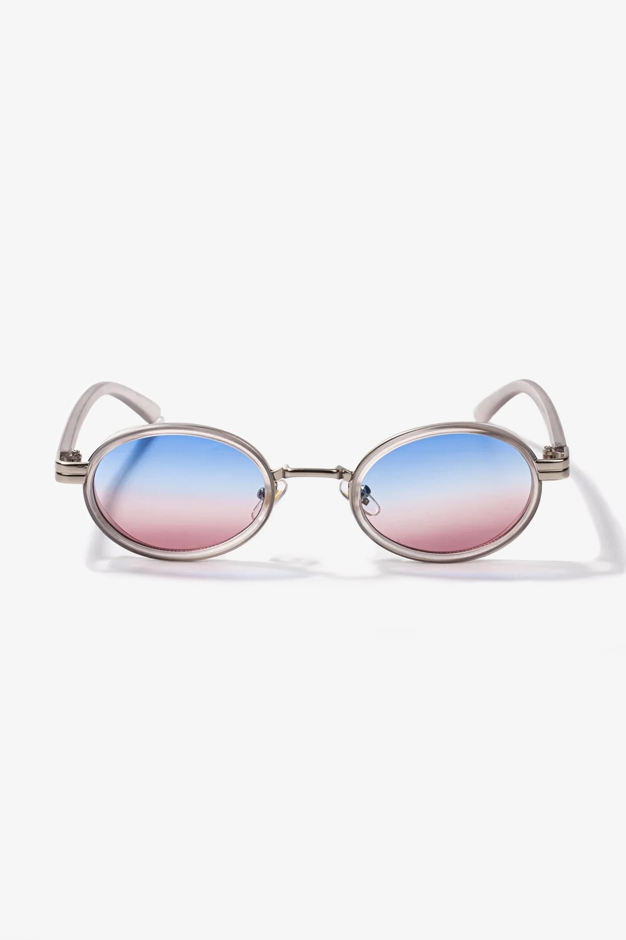 Mavi pembe gradyan lensli oval metal güneş gözlüğü