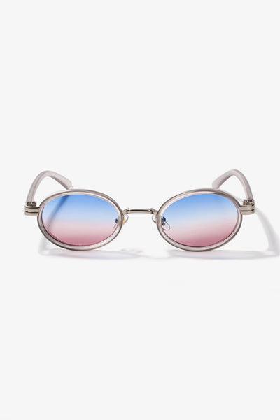 Mavi pembe gradyan lensli oval metal güneş gözlüğü
