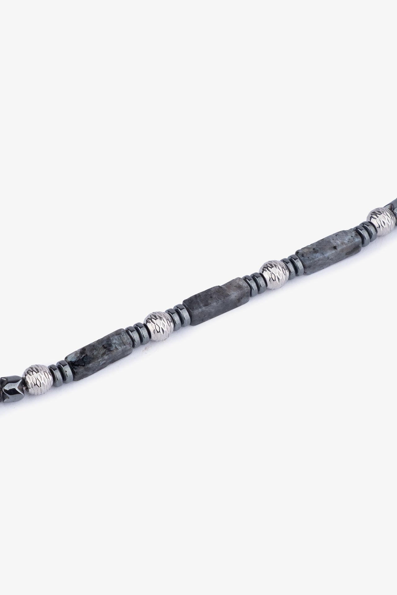 Gri taş ve gümüş tonlu metal detaylı erkek bilekliği