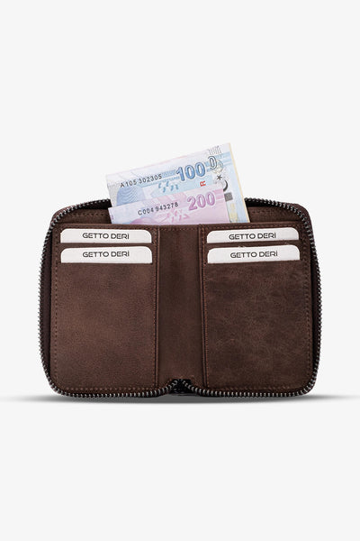 Zip Hakiki Deri Fermuarlı Cüzdan