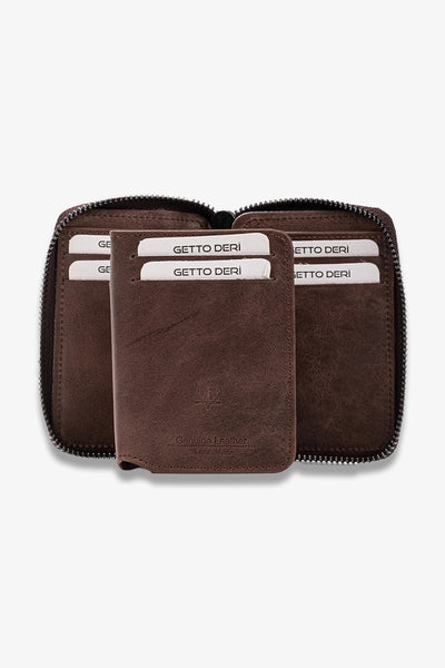 Zip Hakiki Deri Fermuarlı Cüzdan