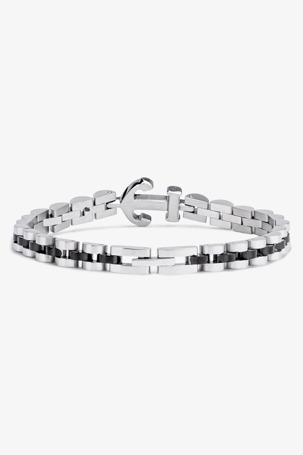 Gümüş ve siyah metal bileklik, modern tasarım