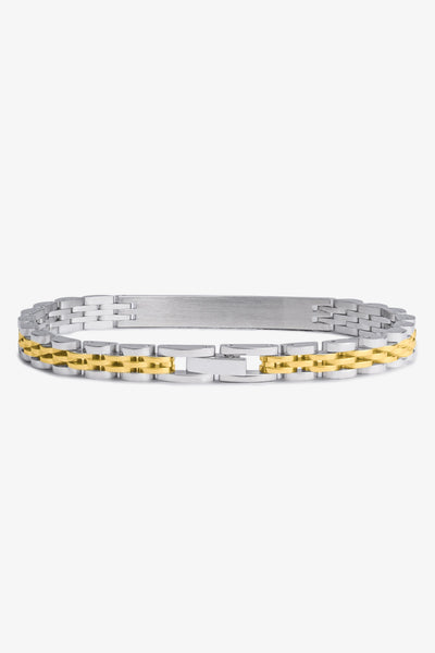 Gümüş ve altın rengi metal bileklik, modern zincir desenli