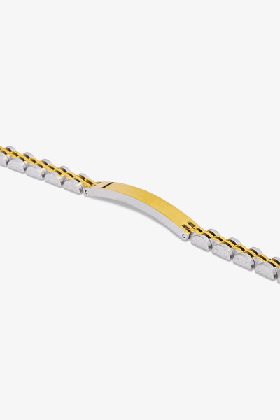Çift renkli metal bileklik, altın ve gümüş tonlarında, modern tasarım